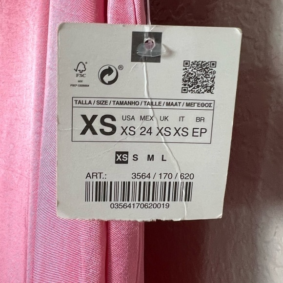 NWT ZARA 90s Y2K Barbie Pink Satin Asymmetric Hem Sleeveless Slip Midi Dress XS - Picture 7 of 9